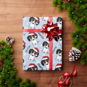 Piebald Dachshund Kerstmis Aangepaste Naam Leuke H Cadeaupapier