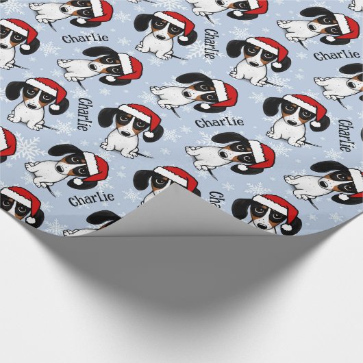 Piebald Dachshund Kerstmis Aangepaste Naam Leuke H Cadeaupapier (Hoek)