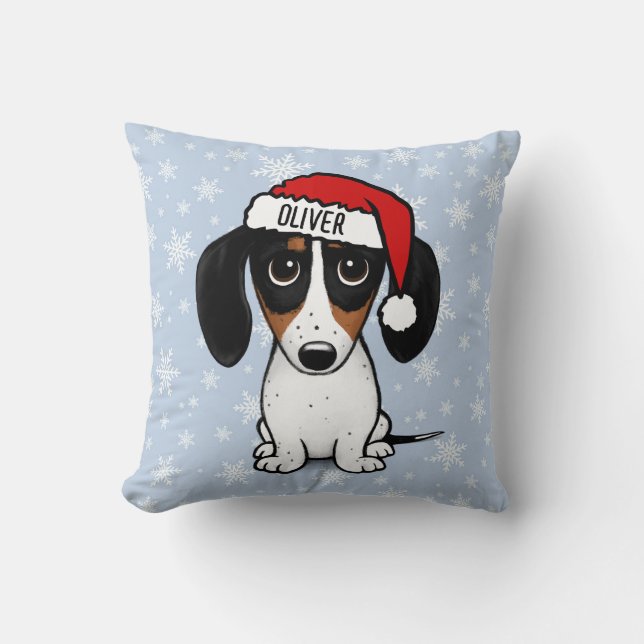 Piebald Dachshund Kerstmis Aangepaste Naam Leuke H Kussen (Voorkant)
