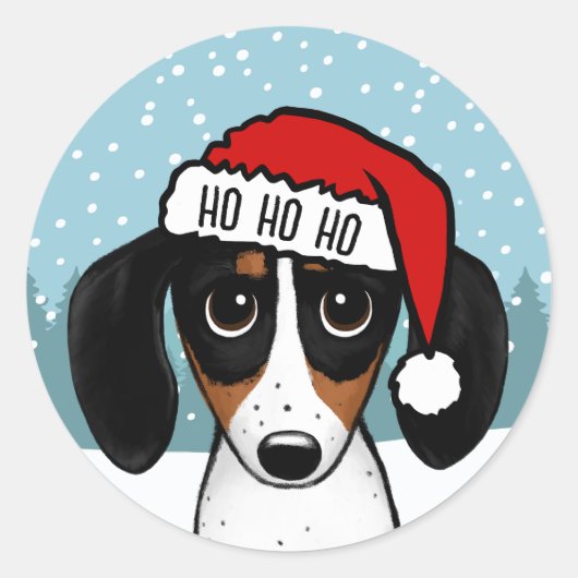 Piebald Dachshund Santa Schattige Wiener Dog Custo Ronde Sticker (Voorkant)
