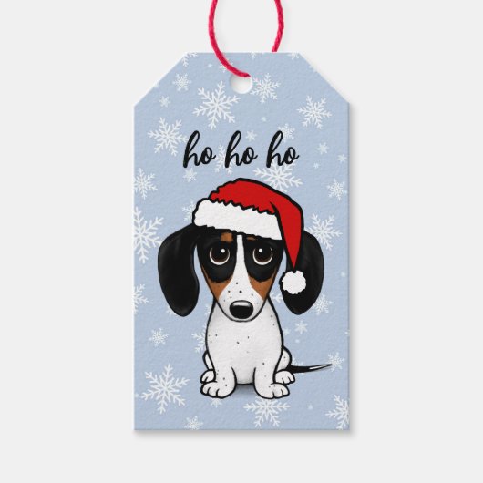 Piebald Dachshund Santa Schattige Wiener Hondenker Cadeaulabel (Voorkant)