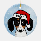 Piebald Dachshund Santa Wiener Dog Aangepaste naam Keramisch Ornament (Voorkant)