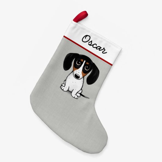 Piebald Dachshund Schattige Dog Persoonlijk Kleine Kerstsok (Voorkant (Hangend))