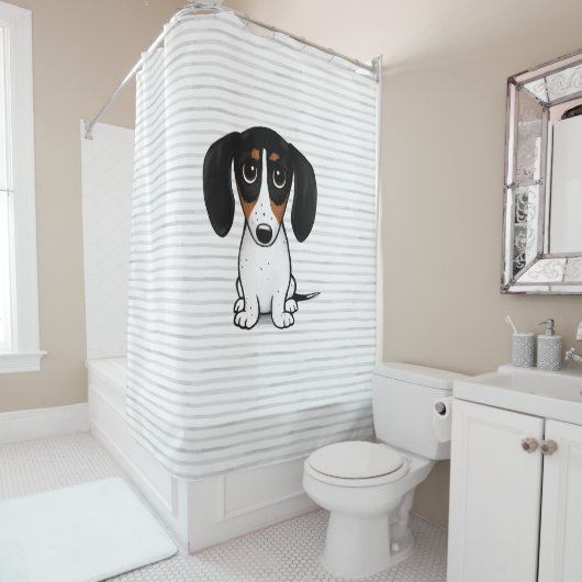 Piebald Dachshund Schattigee Cartoon Puppy Dog Douchegordijn (In situ)