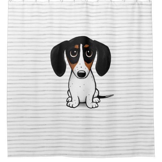 Piebald Dachshund Schattigee Cartoon Puppy Dog Douchegordijn (Voorkant)