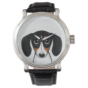 Piebald Dachshund Schattigee Cartoon Puppy Dog Horloge