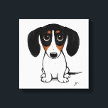 Piebald Dachshund | Schattigee Cartoon Wiener Dog Canvas Afdruk<br><div class="desc">Cartoon stijl tekening van een zwarte,  tan en witte Piebald Dachshund. Een leuke canvas print voor iedereen die houdt van wiener honden. Bezoek Jenn's Doodle World voor nog leukere dierenkunst en illustraties van hondenliefhebber.</div>