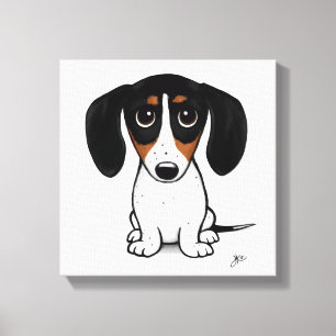 Piebald Dachshund   Schattigee Cartoon Wiener Dog Canvas Afdruk