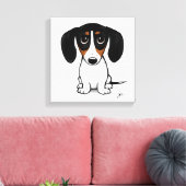 Piebald Dachshund | Schattigee Cartoon Wiener Dog Canvas Afdruk (Insitu (Woonkamer))