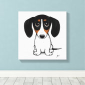 Piebald Dachshund | Schattigee Cartoon Wiener Dog Canvas Afdruk (Insitu (Houten vloer))