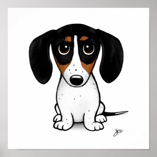 Piebald Dachshund | Schattigee Cartoon Wiener Dog Poster (Voorkant)