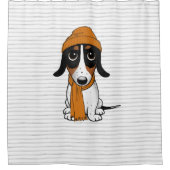 Piebald Dachshund Schattigee Hipster Dog Cartoon Douchegordijn (Voorkant)