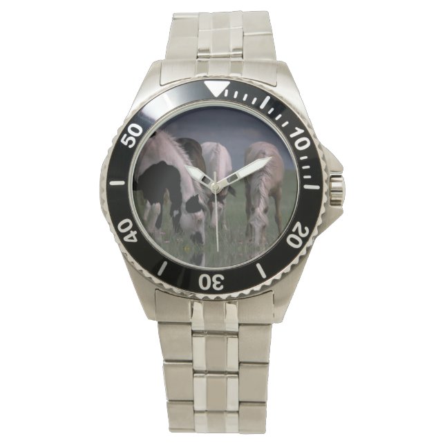 Piebald Horse Family Drink Mannen polshorts Horloge (Voorkant)