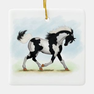 Piebald Overo Pinto Horse Keramisch Ornament