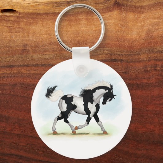 Piebald Overo Pinto Horse Sleutelhanger (Voorkant)