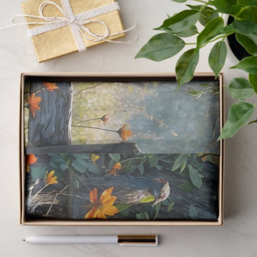 Piebald Peacock on Split rail fence Tissuepapier (Geschenk)