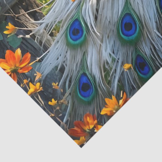 Piebald Peacock on Split rail fence Tissuepapier (Detail)