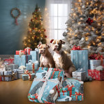 Piebald PitBull Puppy Hondenliefhebbers Kerst Cadeaupapier<br><div class="desc">Schattigee Pitbull terrier puppies in de sneeuw op een lichtblauwe achtergrond,  met kerstcadeaus en sneeuwvlokken.. prachtig papier om uw kerstcadeaus in dit jaar in te pakken,  een must have voor pitbull families of hondenliefhebbers - - A © WhimsicalArtwork™ origineel -</div>