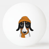 Piebald Teckel Hond met Beanie Pet Pingpongbal (Achterkant)