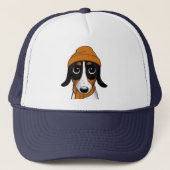 Piebald Teckel Schattige Hipster Dog Trucker Hat Pet (Voorkant)
