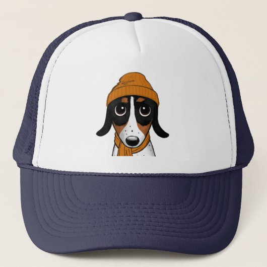 Piebald Teckel Schattige Hipster Dog Trucker Hat Trucker Pet (Voorkant)