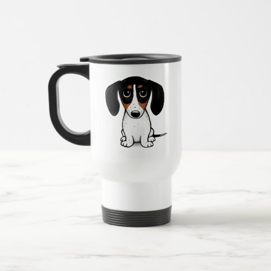 Piebald Teckel Schattigee Puppy Dog Travel Mug Reisbeker (Links)