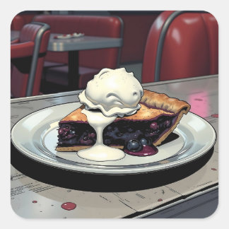 Piece of Blueberry Pie and Vanilla Ice Cream   Vierkante Sticker