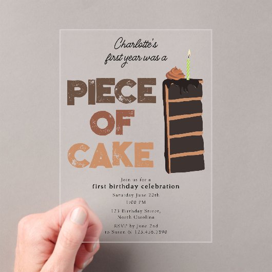 Piece of Cake Invite 1st  First Birthday Cute Acryl Uitnodigingen (Insitu (Draagbaar))