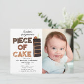 Piece of Cake Invite 1st  First Birthday Photo Kaart (Staand voorkant)