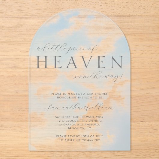 Piece of Heaven Baby shower Acryluitnodiging Acryl Uitnodigingen (Voorkant)