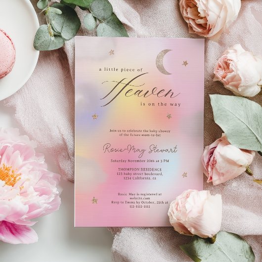 Piece of Heaven Celestial Holographic Baby Shower Kaart