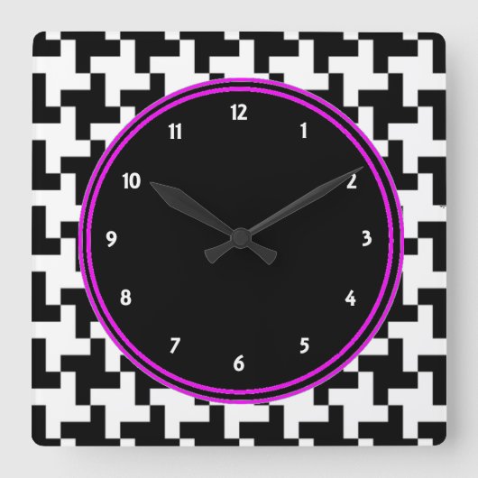 Pied de Poule Wall Clock Vierkante Klok (Voorkant)