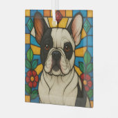 Pied Franse Bulldog "Glas in lood" Glas Ornament (Voorkant links)