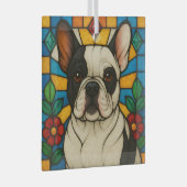 Pied Franse Bulldog "Glas in lood" Glas Ornament (Voorkant Rechts)