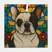 Pied Franse Bulldog "Glas in lood" Glas Ornament (Achterkant)