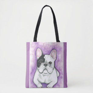Pied French Bulldog paarse canvas tas