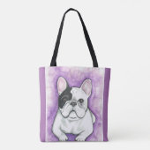 Pied French Bulldog paarse canvas tas (Achterkant)