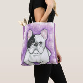 Pied French Bulldog paarse canvas tas (Dichtbij)