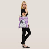 Pied French Bulldog paarse canvas tas (Op model)
