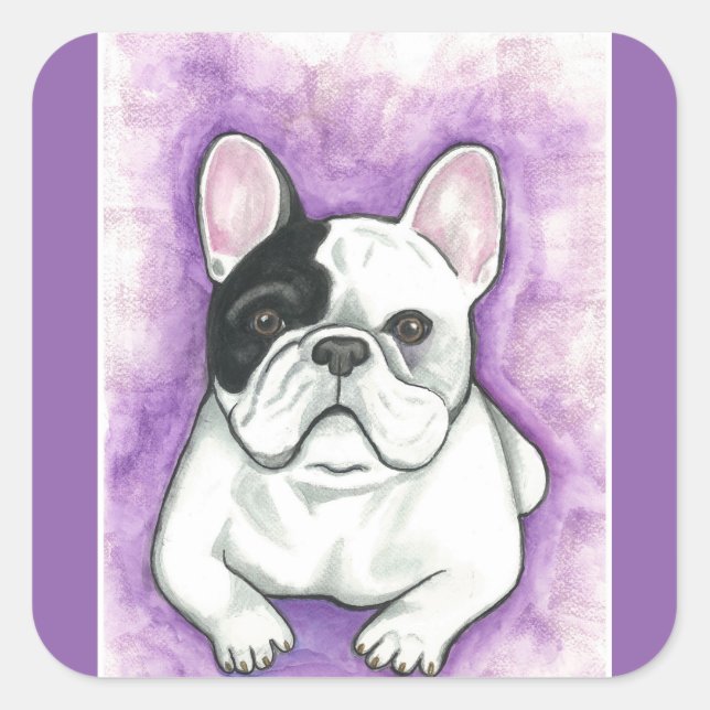 Pied French Bulldog paarse stickers (Voorkant)