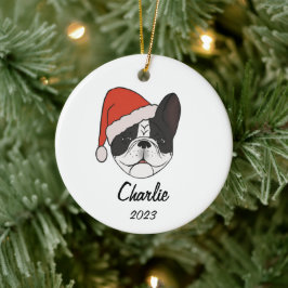 Pied Frenchie Santa Hoed Kerstmis Ornament
