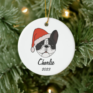 Pied Frenchie Santa Hoed Kerstmis Ornament