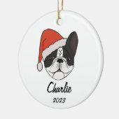 Pied Frenchie Santa Hoed Kerstmis Ornament (Links)