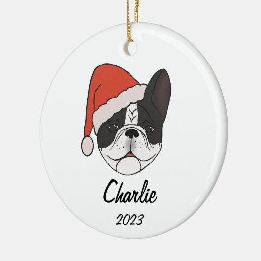 Pied Frenchie Santa Hoed Kerstmis Ornament (Links)