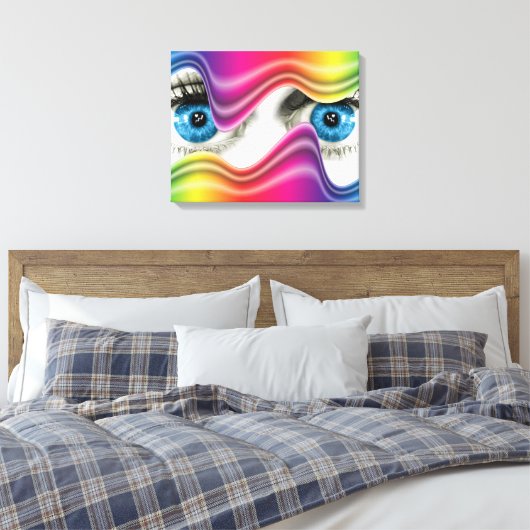 Piek van achter de regenboog canvas afdruk (Insitu (Slaapkamer))