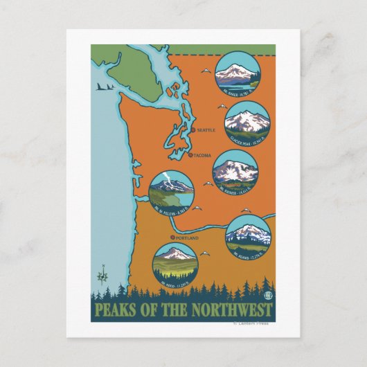 Pieken in het noordwesten - 5 verschillende bergen briefkaart (Voorkant)