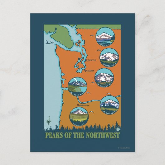 Pieken in het noordwesten - 5 verschillende bergen briefkaart (Voorkant)