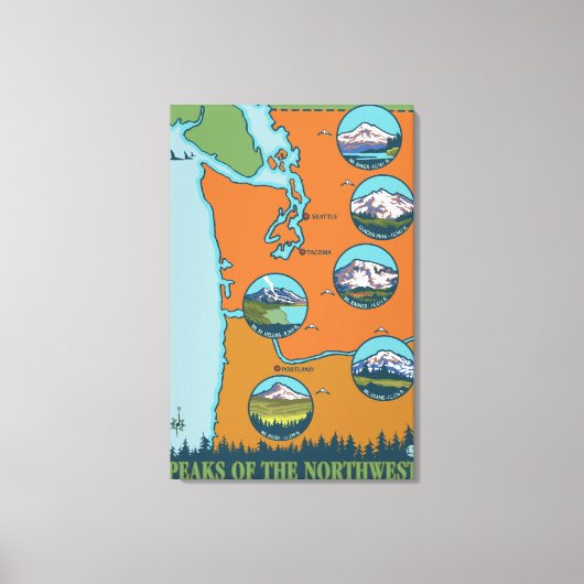 Pieken in het noordwesten - 5 verschillende bergen canvas afdruk (Voorkant)