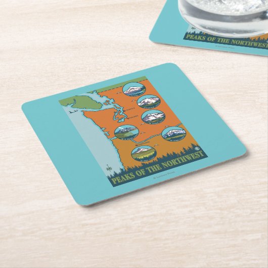 Pieken in het noordwesten - 5 verschillende bergen kartonnen onderzetters (Schuin)