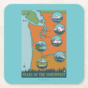 Pieken in het noordwesten - 5 verschillende bergen kartonnen onderzetters